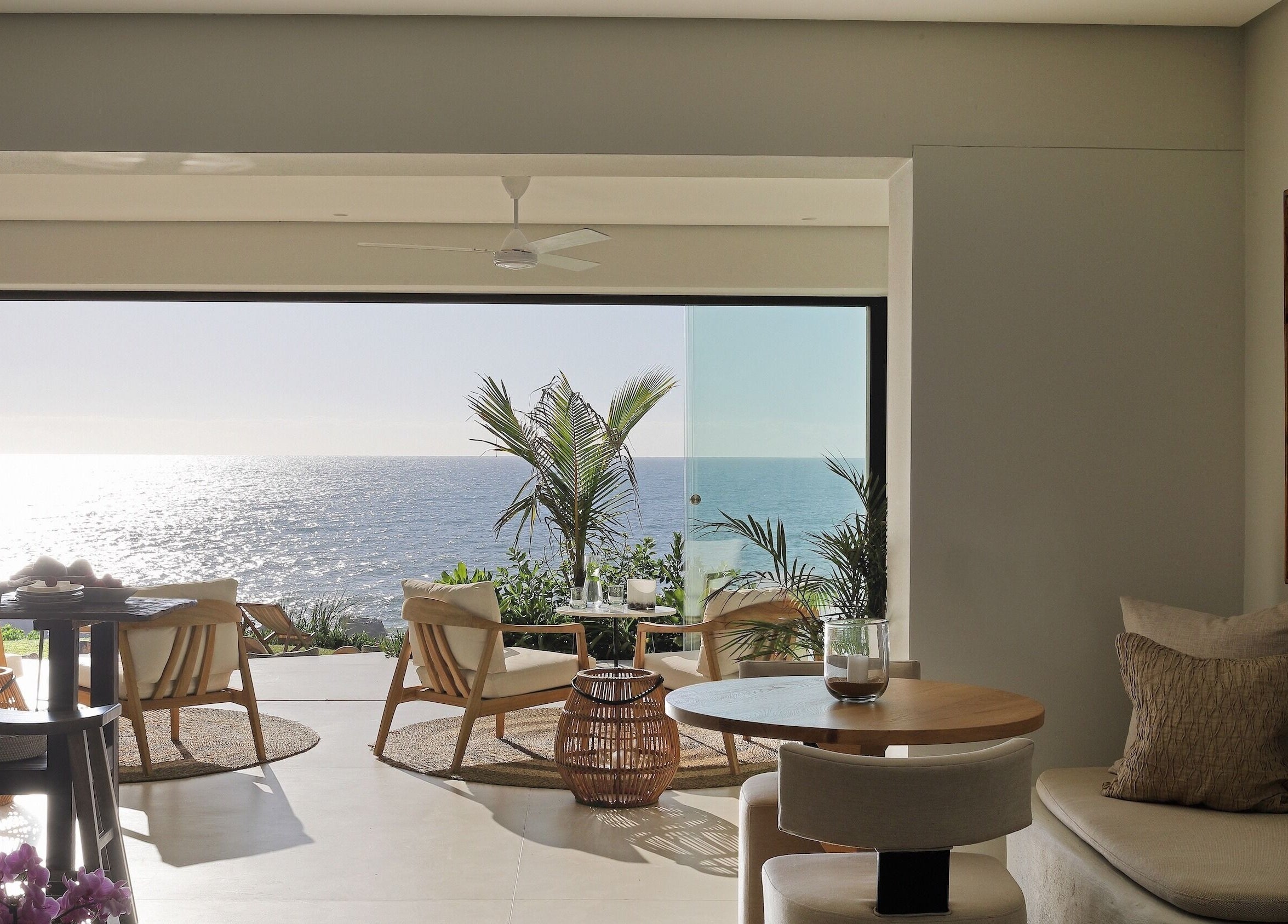 Elegant oceanview seating at Sala Beach Spa, Dolphin Coast, KwaZulu-Natal, ZA. Perfect for serene relaxation.