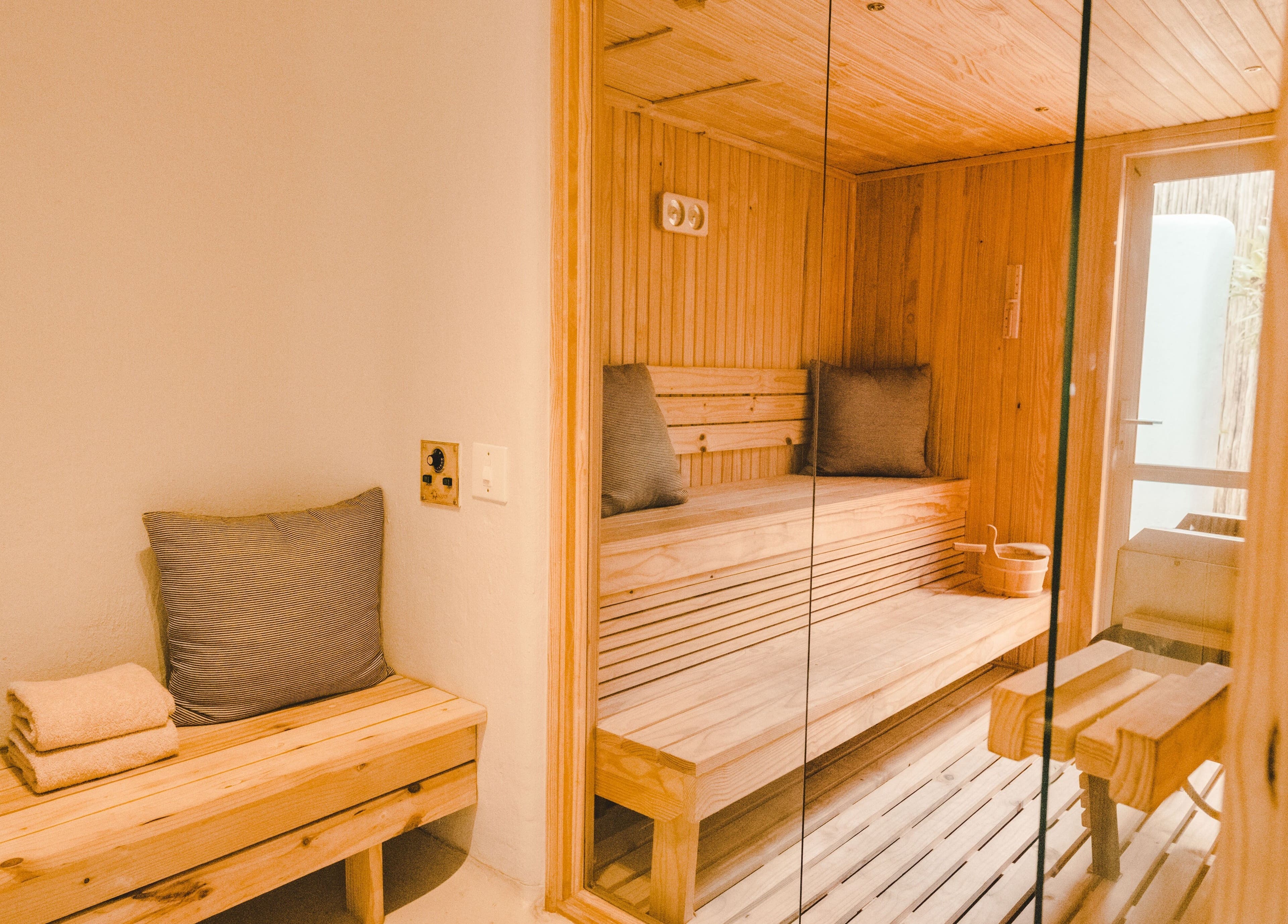 Elegant sauna room at Sala Beach Spa, Dolphin Coast, KwaZulu-Natal, ZA, offering serene relaxation therapy.