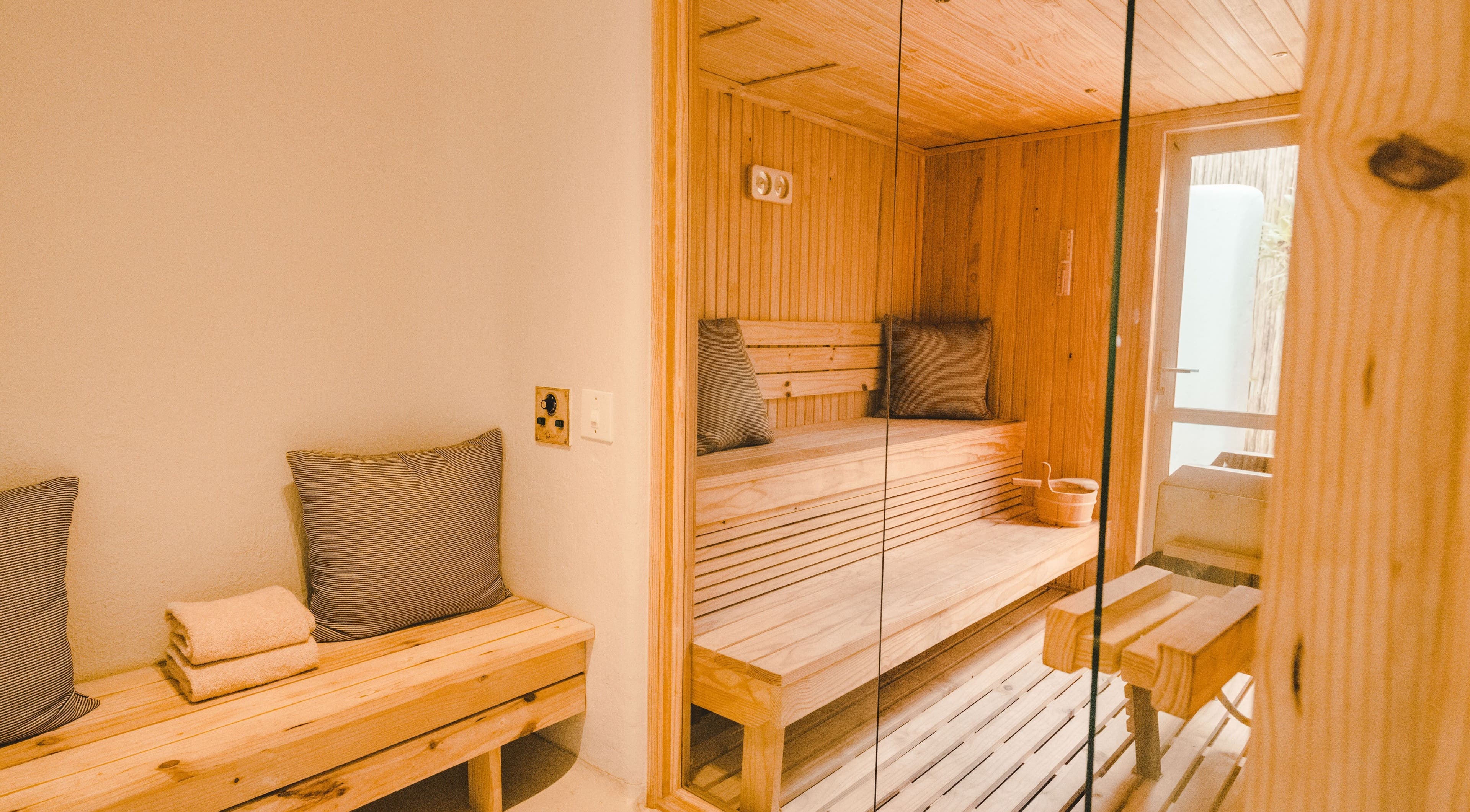 Elegant sauna room at Sala Beach Spa, Dolphin Coast, KwaZulu-Natal, ZA, offering serene relaxation therapy.