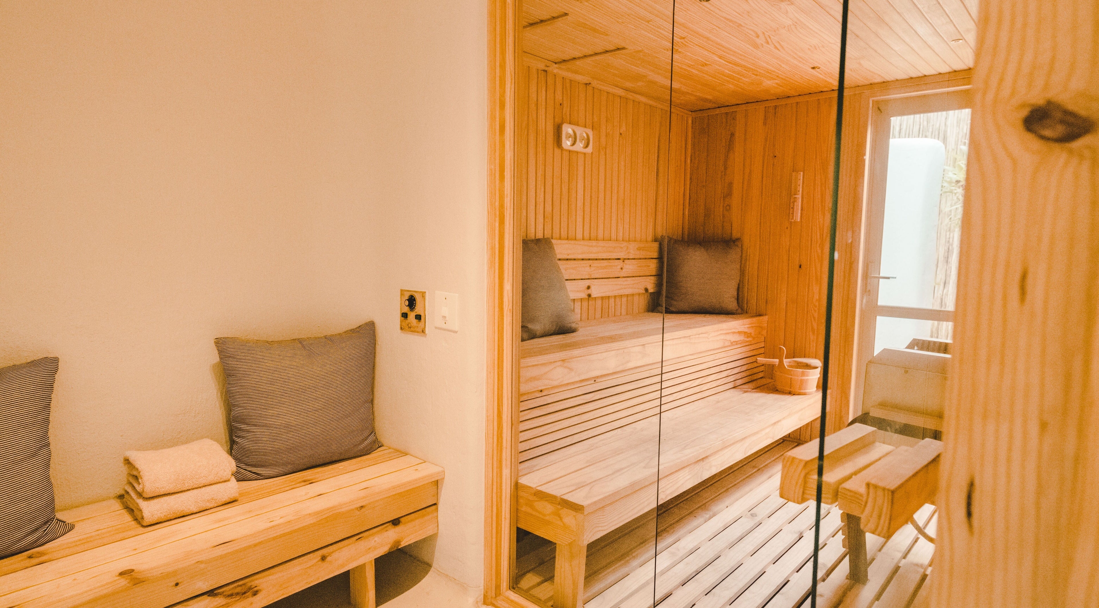 Elegant sauna room at Sala Beach Spa, Dolphin Coast, KwaZulu-Natal, ZA, offering serene relaxation therapy.
