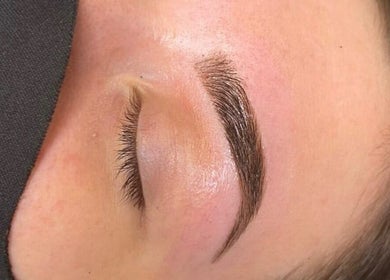 Close-up of expertly shaped eyebrow at Kw Beauty Lounge in Perth, Scotland, GB.