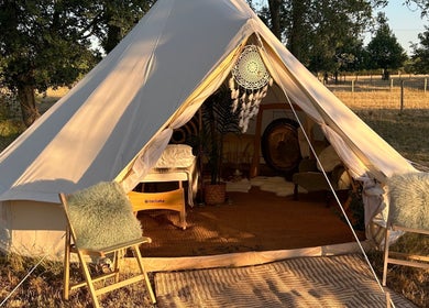 Tent setup at The Soul's Whisper - Massage, Reiki & Sound Healing, Gloucester, England, GB.