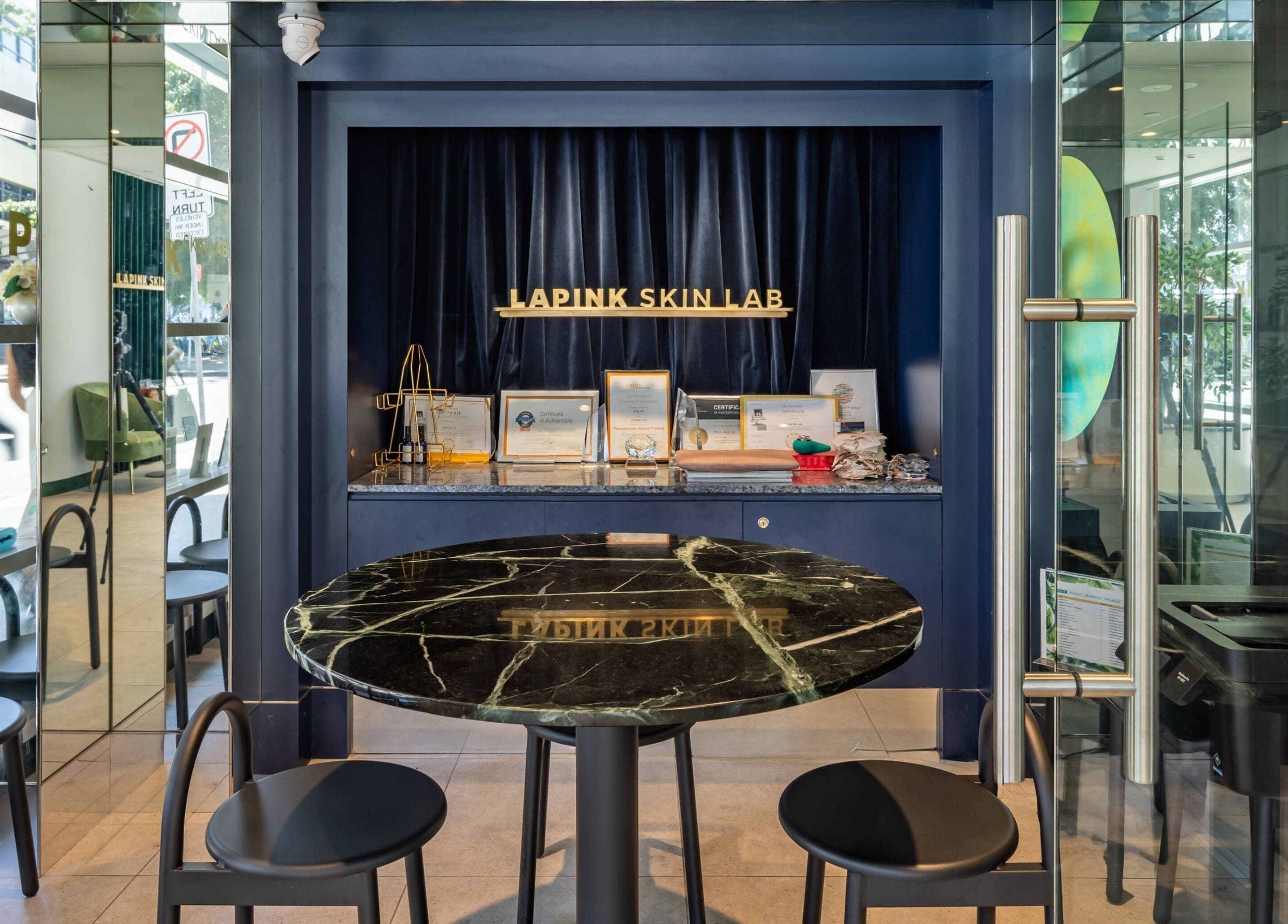 Luxurious table at Lapink Skin Lab entrance, Barangaroo, New South Wales, AU.