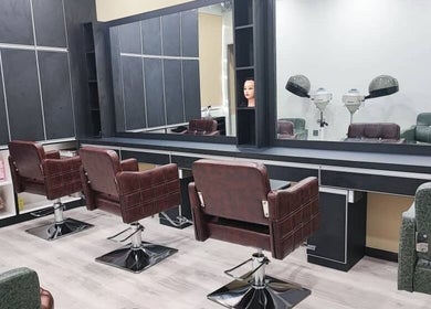 Modern salon chairs at Awa Salon and Spa, Tumpat, Kelantan, MY, offering a luxurious experience.