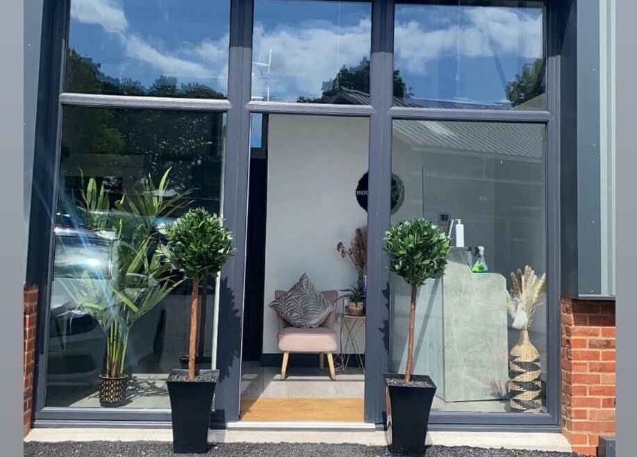 House of B front entrance with elegant decor in Caistor, England, GB.