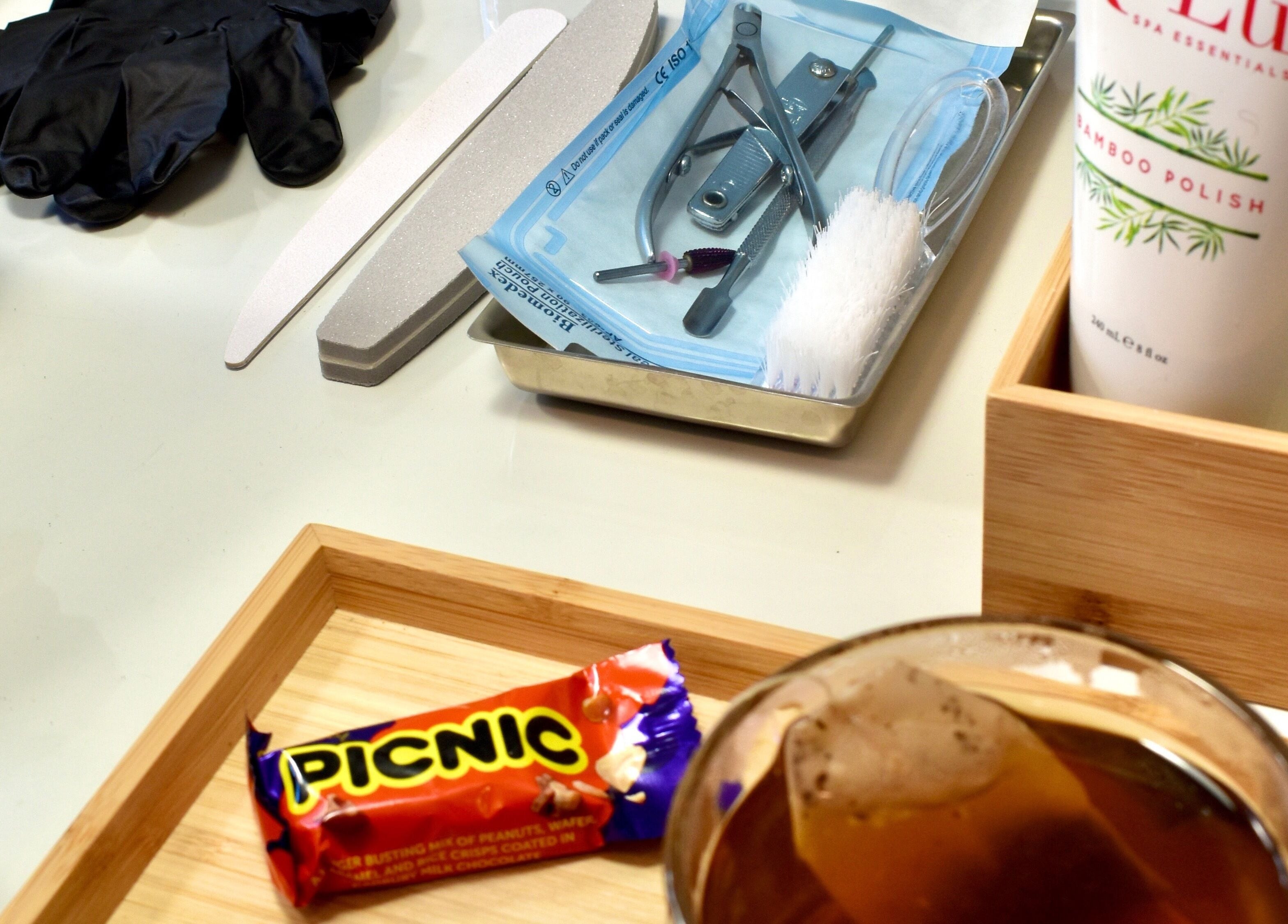 Beauty essentials at The Nail Assembly, Melbourne, Victoria, AU. Manicure tools and bamboo polish on display.