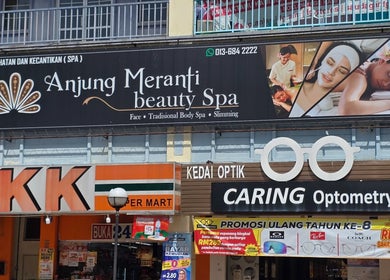 Anjung Meranti Beauty Spa facade in Seremban, Negeri Sembilan, MY showcasing beauty services signage.