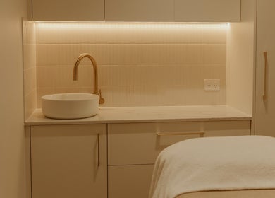 Elegant spa sink area at Spring Spa Skin & Beauty, Burleigh Waters, Queensland, AU, showcasing modern serenity.