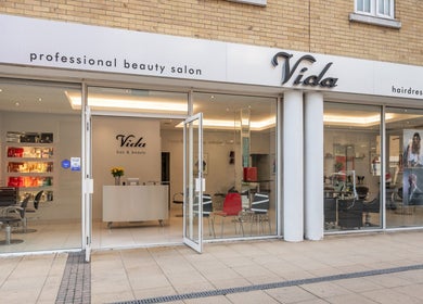 Exterior of Vida hair & beauty The Brewery in Romford, England, GB showcasing the salon's modern entrance.