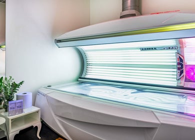 Bright tanning bed at Vida Hair & Beauty The Mercury, Romford, England, GB, offering premium sunbed services.