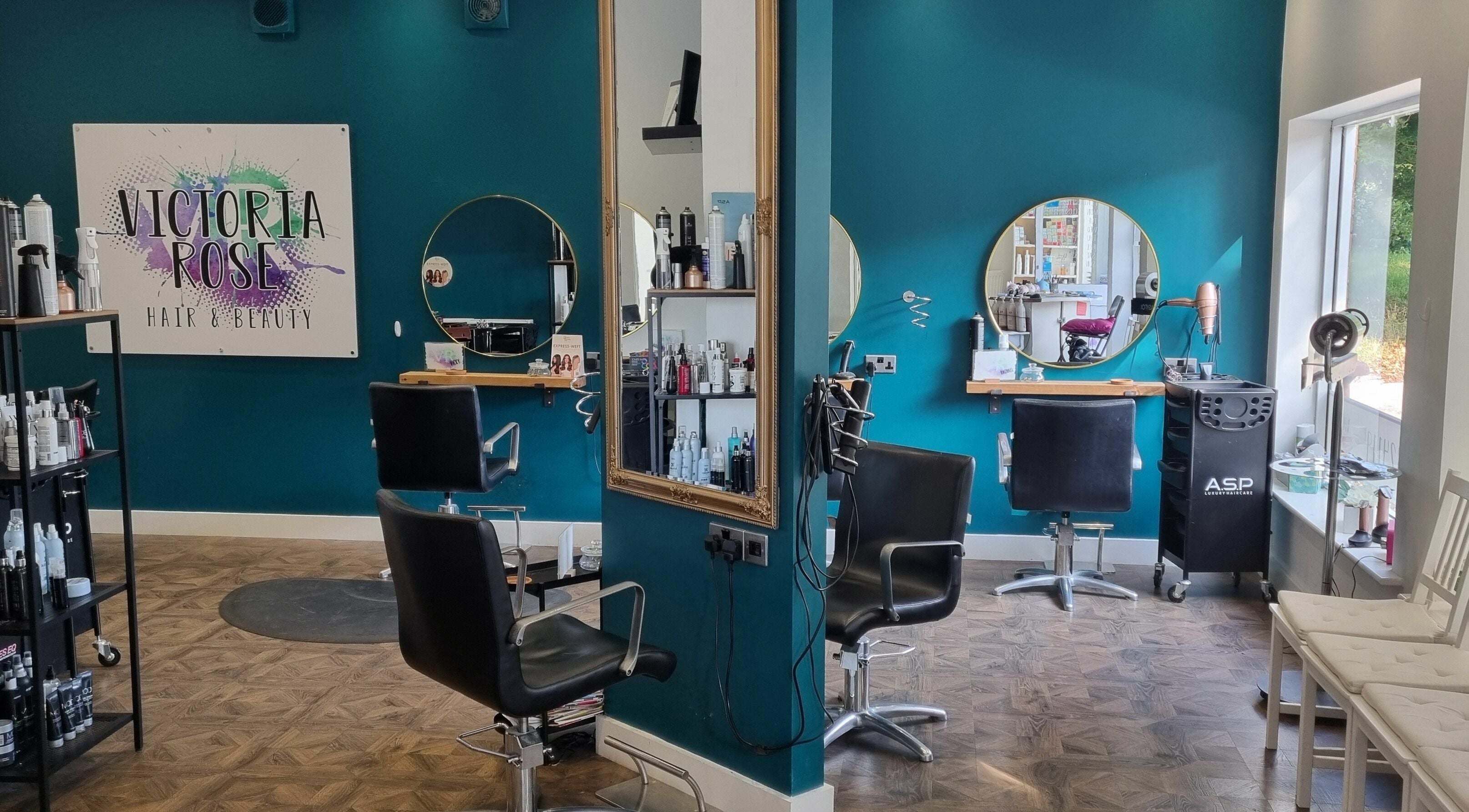 Inside Victoria Rose Hair and Beauty Salon in Mansfield Woodhouse, England, GB featuring chic styling stations.