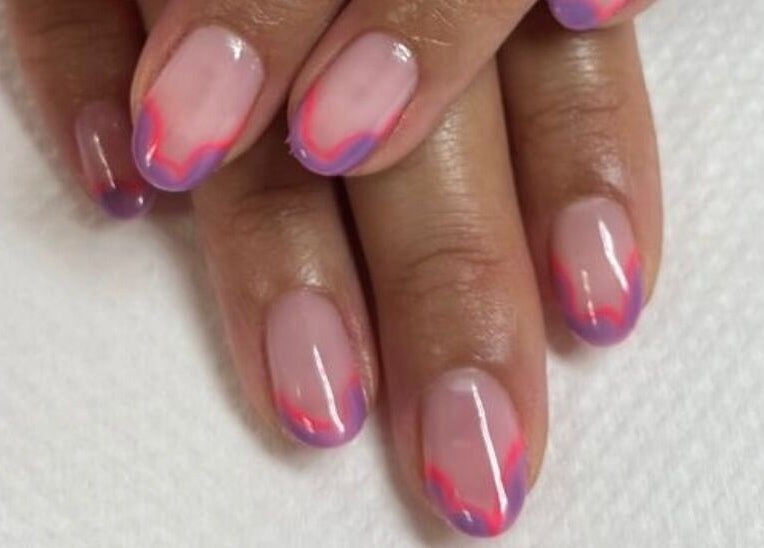 Stylish purple and pink nail art at Pamper Me Pink, Cape Town, Western Cape, ZA.