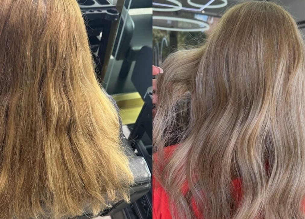 Before and after hair transformation at TheCabinOfLuxxe, Bolton, England, GB showcasing vibrant, healthy hair.