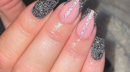 Close-up of glittery nails at Ella Rose Nails, Witham, England, GB showcasing elegant sparkle designs.