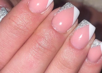 Stylish pink and silver nail art at Ella Rose Nails, Witham, England, GB.