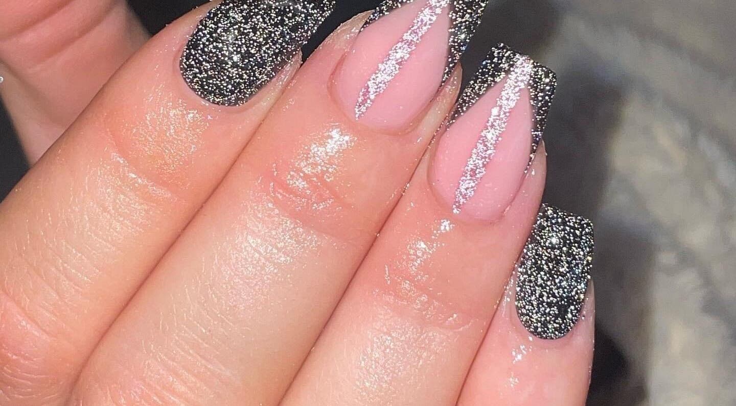 Glitter and pink nail design at Ella Rose Nails, Witham, England, GB.