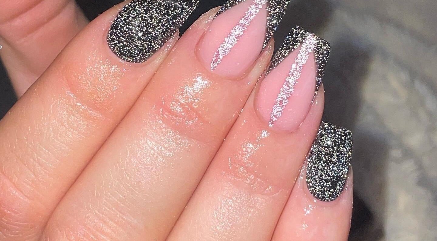 Glitter and pink nail design at Ella Rose Nails, Witham, England, GB.