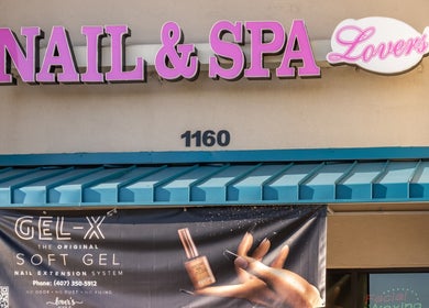 Lover's Nails Spa Kissimmee entrance with signage at 1160 Kissimmee, Florida, US.
