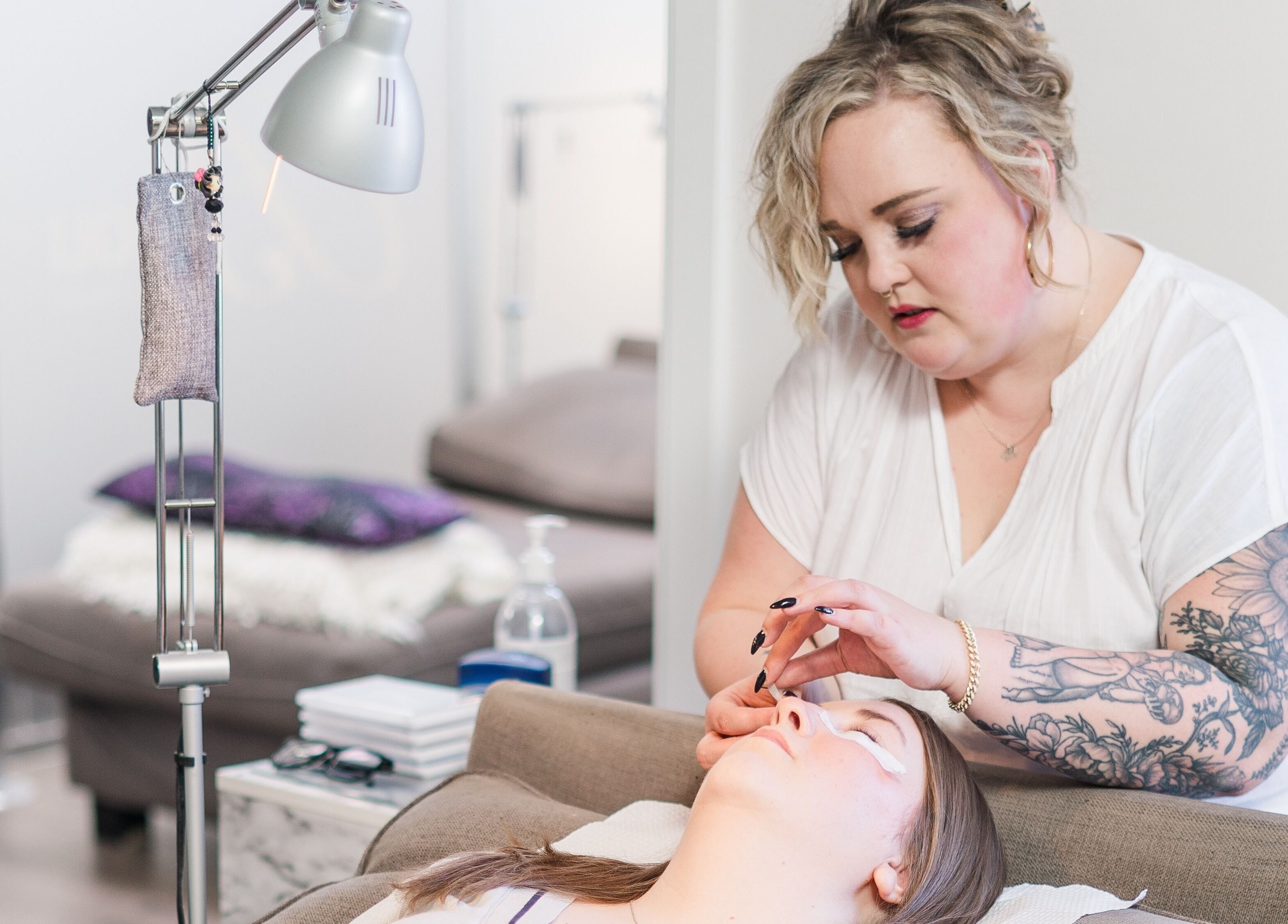 Expert applying eyelash extensions at Bizou Lash Studio in Sherwood Park, Alberta, CA.
