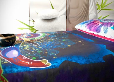 Vibrant therapy room at ReflexiveSole Holistic Therapies in Weston-super-mare, England, GB with a Tibetan bowl.