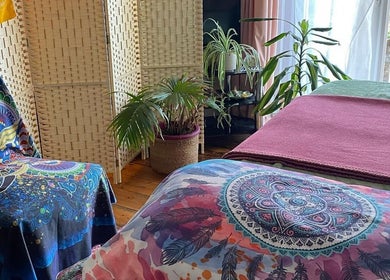 Cozy therapy room at ReflexiveSole Holistic Therapies, Weston-super-mare, England, GB, featuring vibrant decor.