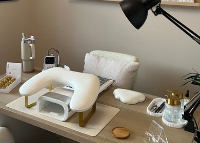 Modern nail station setup at Braw Nails, Livingston, Scotland, GB, featuring sleek decor and equipment.