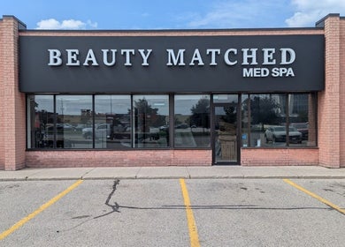 Exterior of Beauty Matched Med Spa in Sarnia, Ontario, CA featuring modern signage.