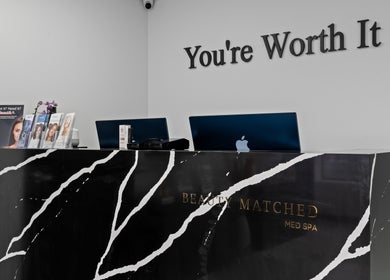 Beauty Matched Med Spa reception with modern design at Sarnia, Ontario, CA.