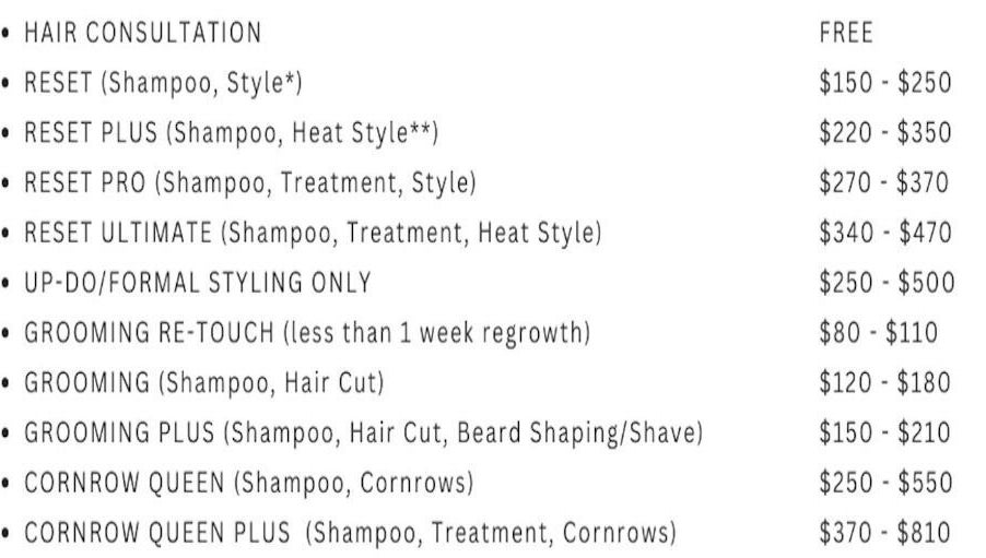 Hair service prices at Curli Beauti a Division of ALMT Group Limited, Couva, Couva-tabaquite-talparo Regional Corporation, TT.
