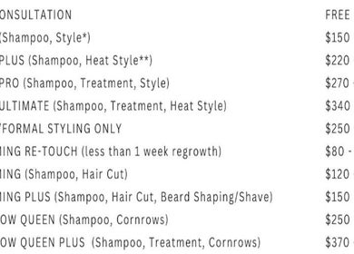 Hair service prices at Curli Beauti a Division of ALMT Group Limited, Couva, Couva-tabaquite-talparo Regional Corporation, TT.