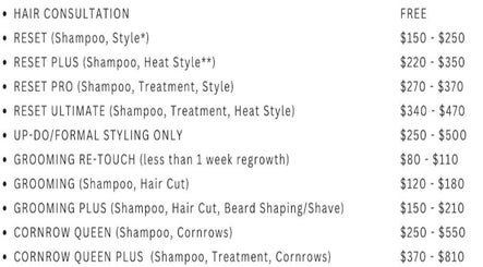 Hair service prices at Curli Beauti a Division of ALMT Group Limited, Couva, Couva-tabaquite-talparo Regional Corporation, TT.
