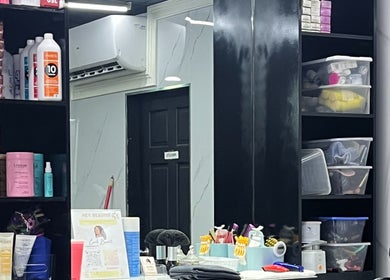 Curli Beauti salon interior with beauty products displayed in Couva, Couva-tabaquite-talparo Regional Corporation, TT.