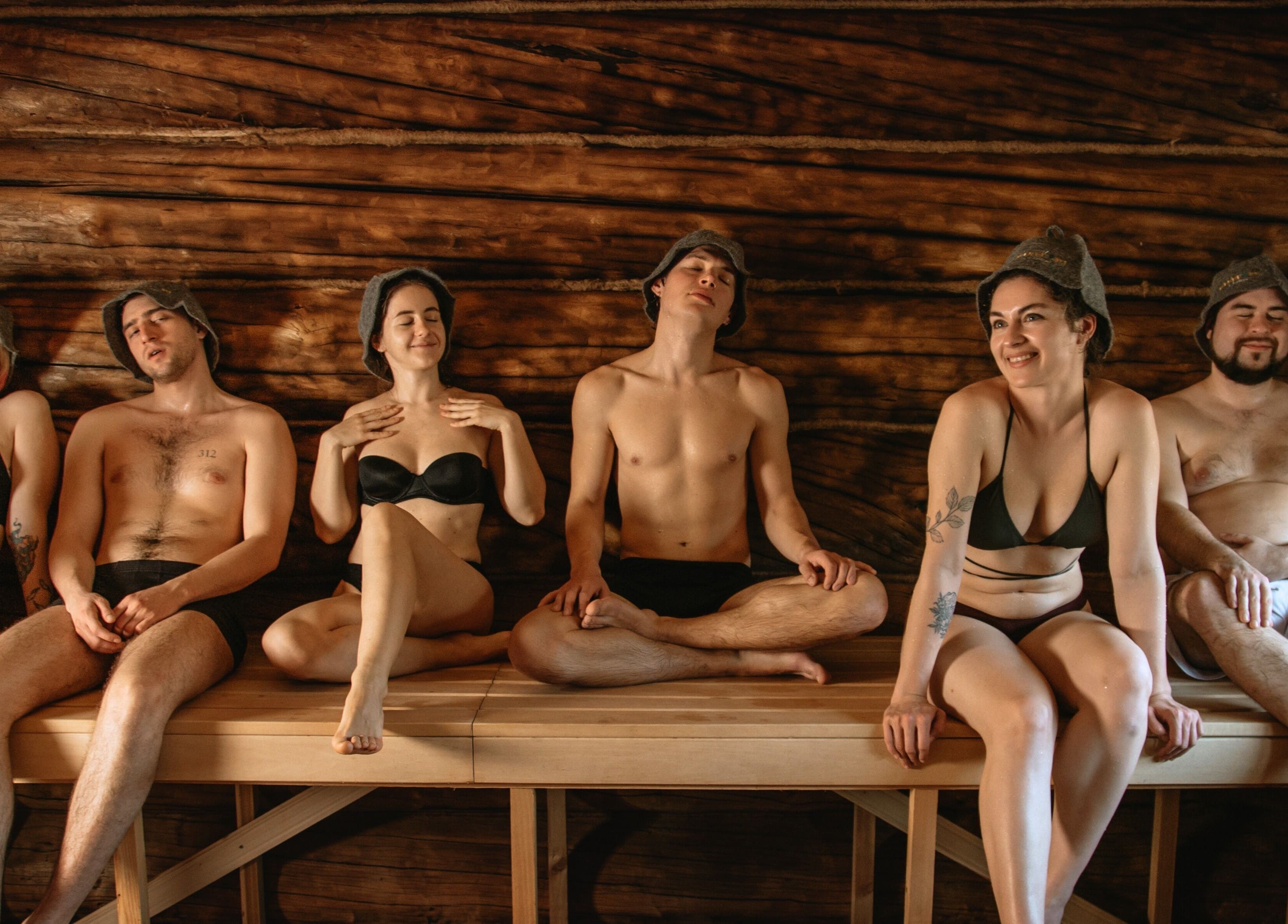 Guests relax in the cozy sauna at Banya No.1 - Tbilisi (Public Mixed) in Kiketi, Kvemo Kartli, GE.