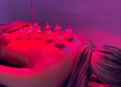 Relaxing cupping therapy at JP Sports Massage in Stockport, England, GB with soothing lavender lighting.