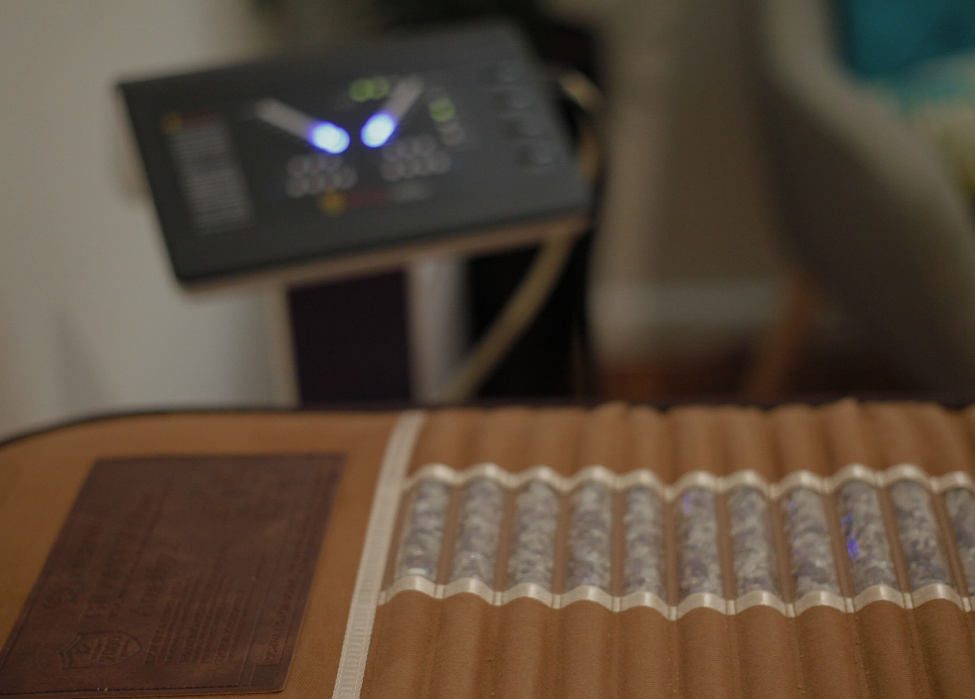 Crystal therapy equipment at Wildheart Healing in Cygnet, Tasmania, AU. Offering holistic wellness services.