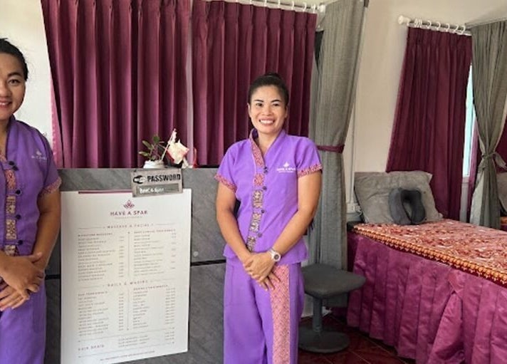Friendly staff at Have A Spar, Surat Thani, TH, welcome you to a tranquil massage room.