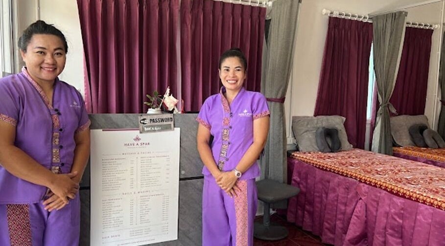 Friendly staff at Have A Spar, Surat Thani, TH, welcome you to a tranquil massage room.