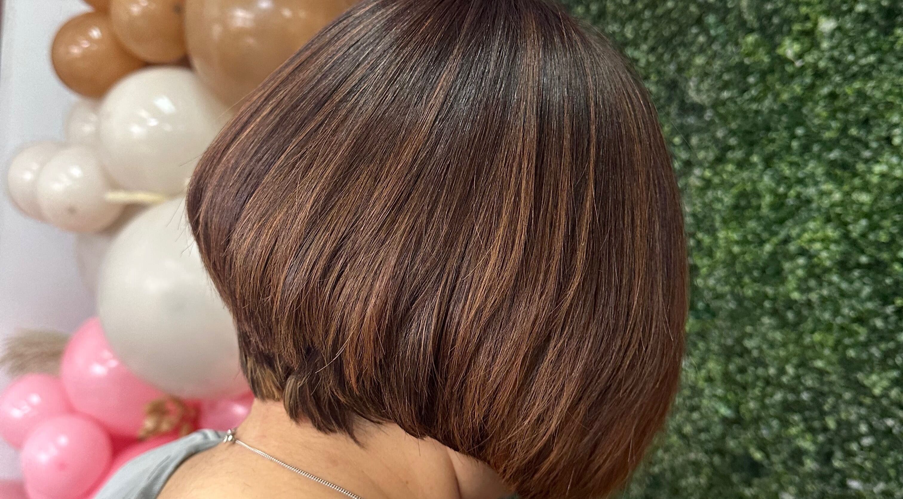 Sleek bob haircut showcased at Concept Dominican Hair Studio in West Palm Beach, Florida, US.