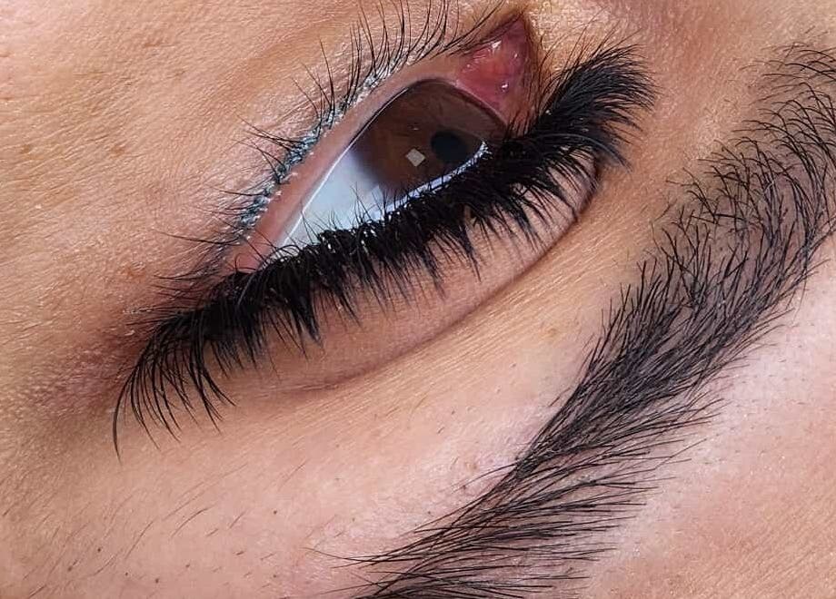 Close-up of beautifully styled eyelashes at Concept Dominican Hair Studio, West Palm Beach, Florida, US.