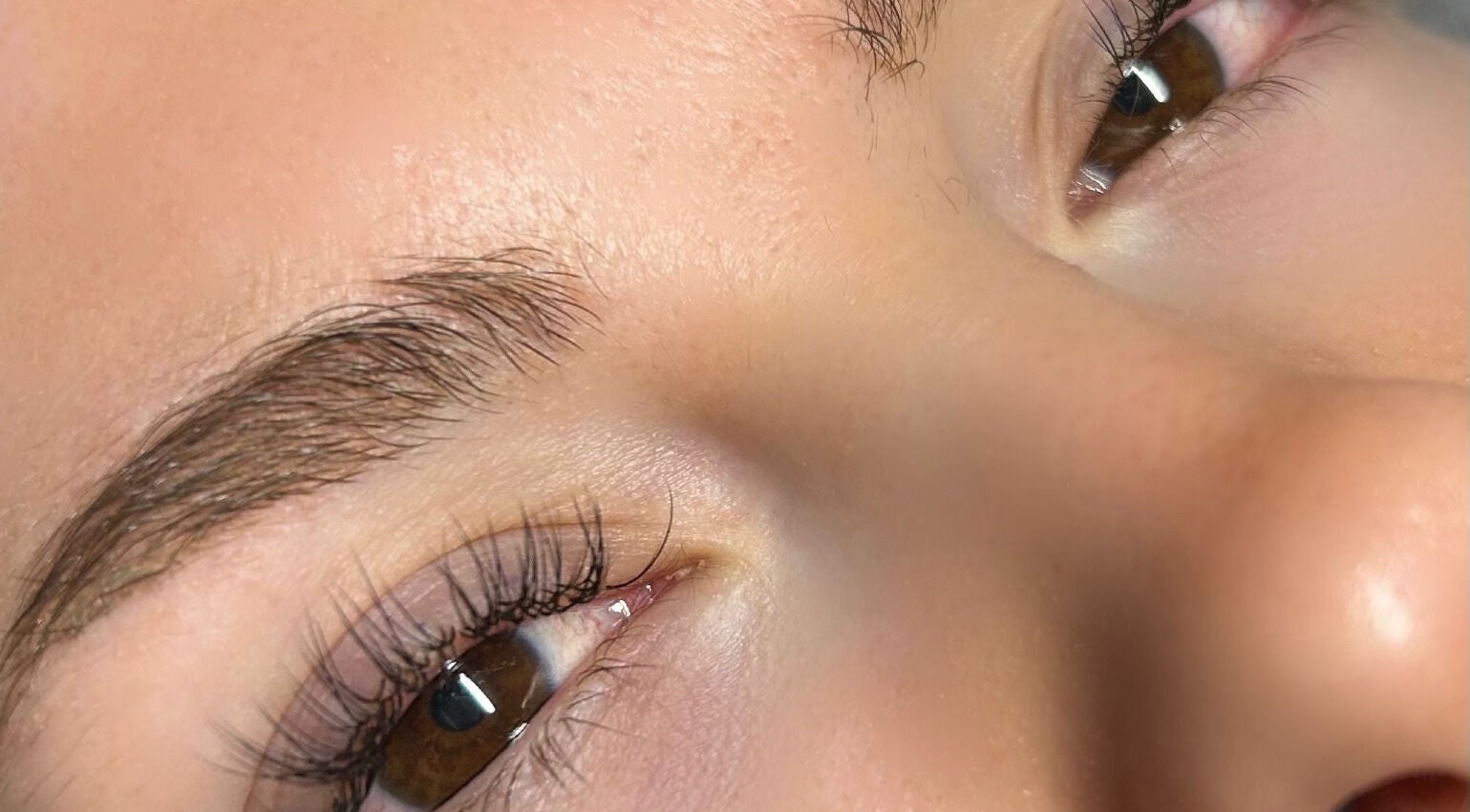 Close-up of beautifully enhanced eyelashes at Glamlash Studio, Mitcham, South Australia, AU.