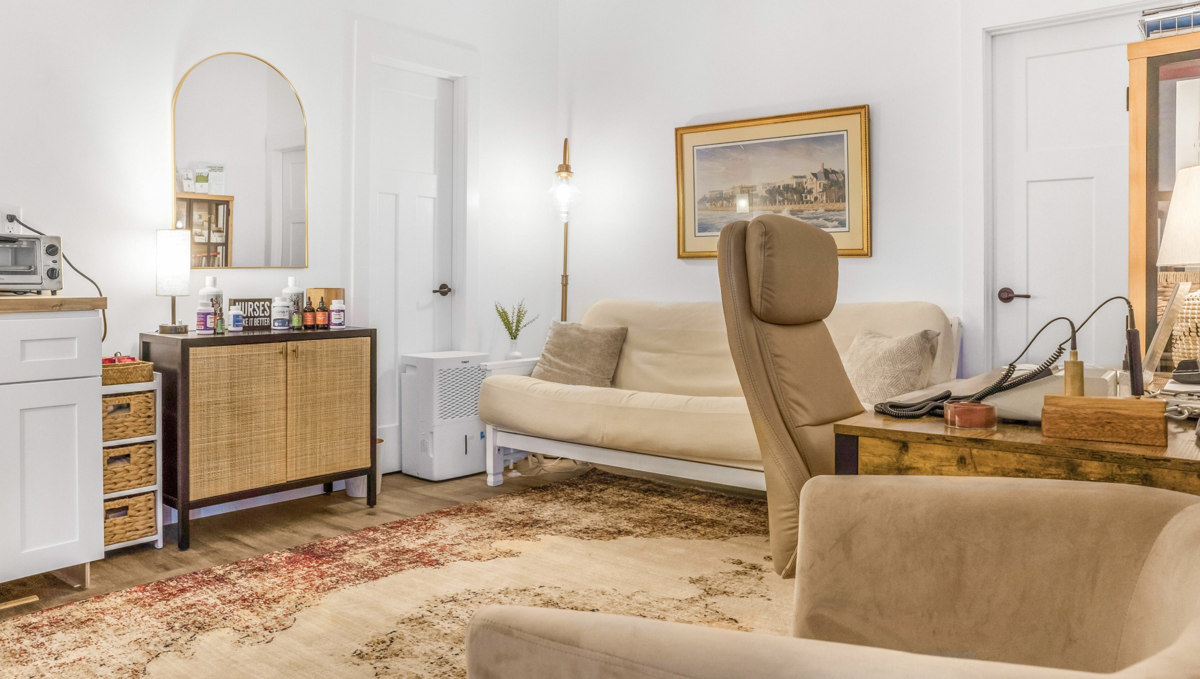Cozy and elegant sitting area at Eternal Wellness, Inman, United States, US, with soft lighting and contemporary decor.