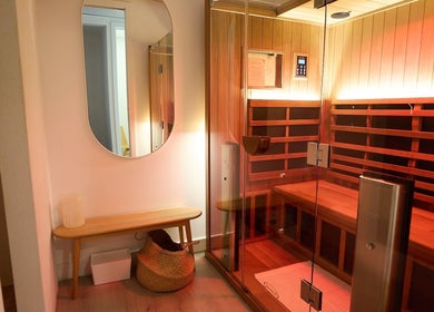 Elegant sauna room at Nimbus Co - Manly, located in Manly, New South Wales, AU, offering wellness and relaxation.
