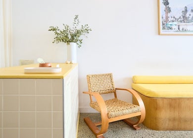 Stylish reception area at Nimbus Co - Manly, Manly, New South Wales, AU with modern decor and cozy seating.