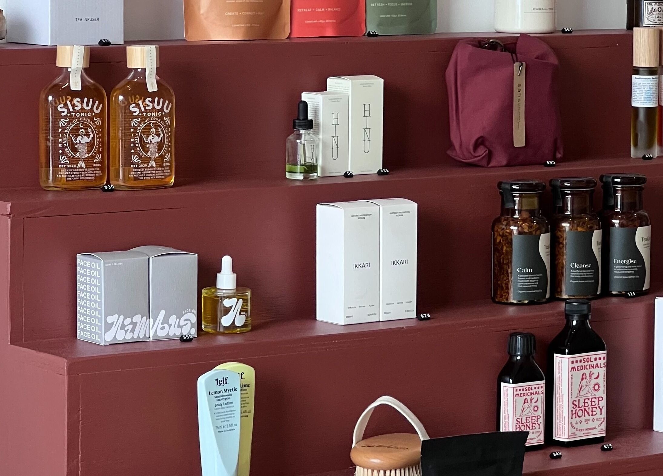 Product display at Nimbus Co Manly, Manly, New South Wales, AU featuring wellness and skincare items.