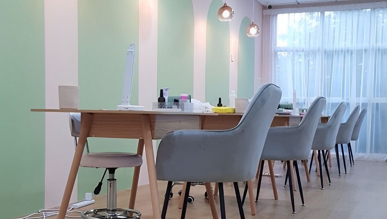 Chic manicure chairs at Manikyu, Cheras, Kuala Lumpur, MY, offering a serene beauty experience.