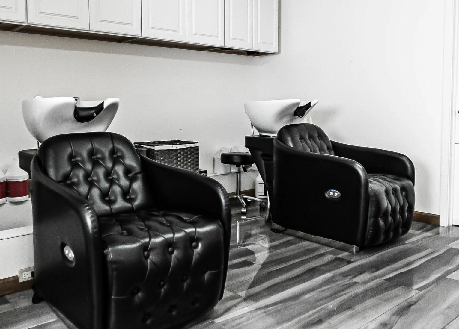 Luxury wash stations at Decode Salon Flushing, New York, New York, US, offer comfort and style for clients.