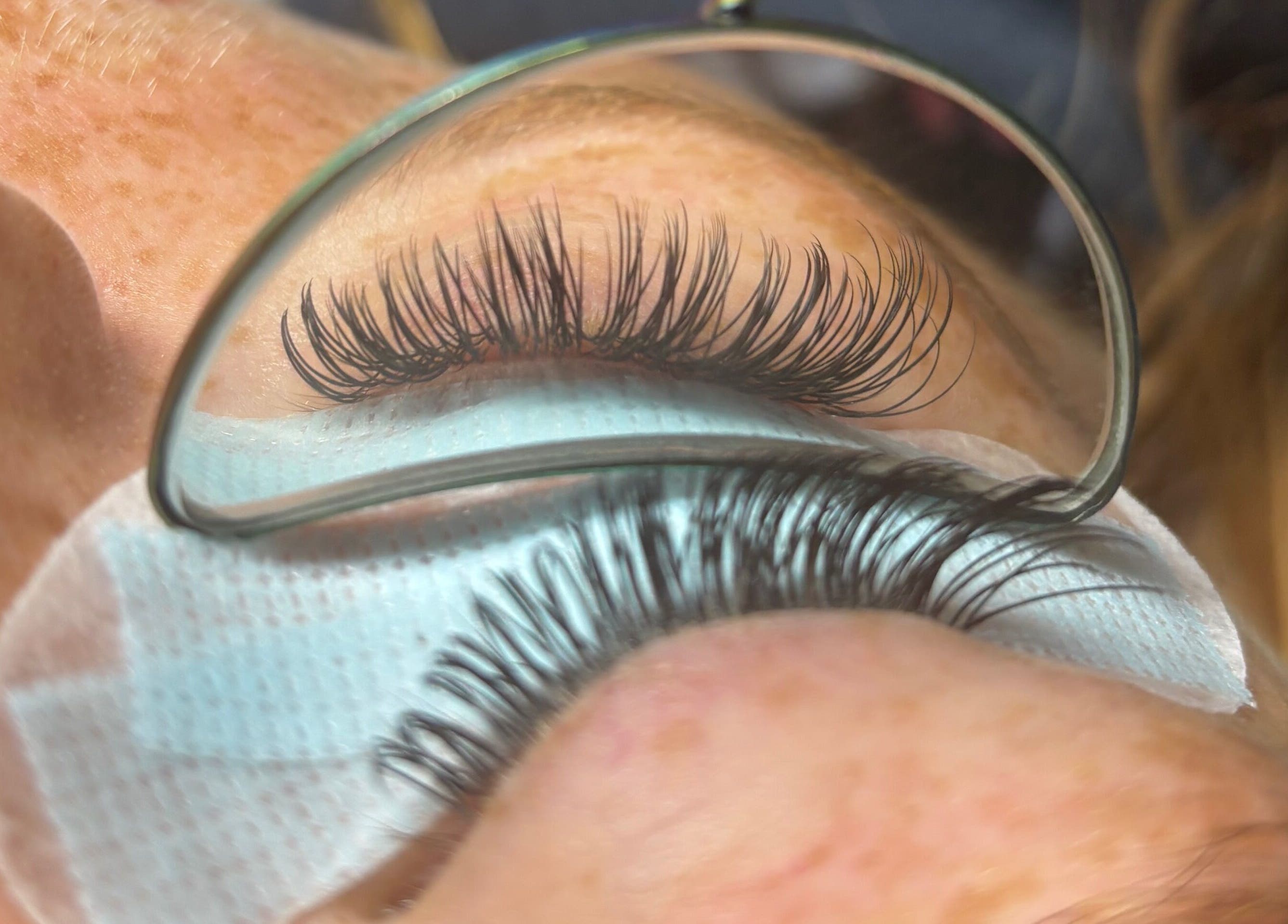 Close-up of lush eyelash extensions at Megan Ellen Beauty in Rushmere Saint Andrew, England, GB.