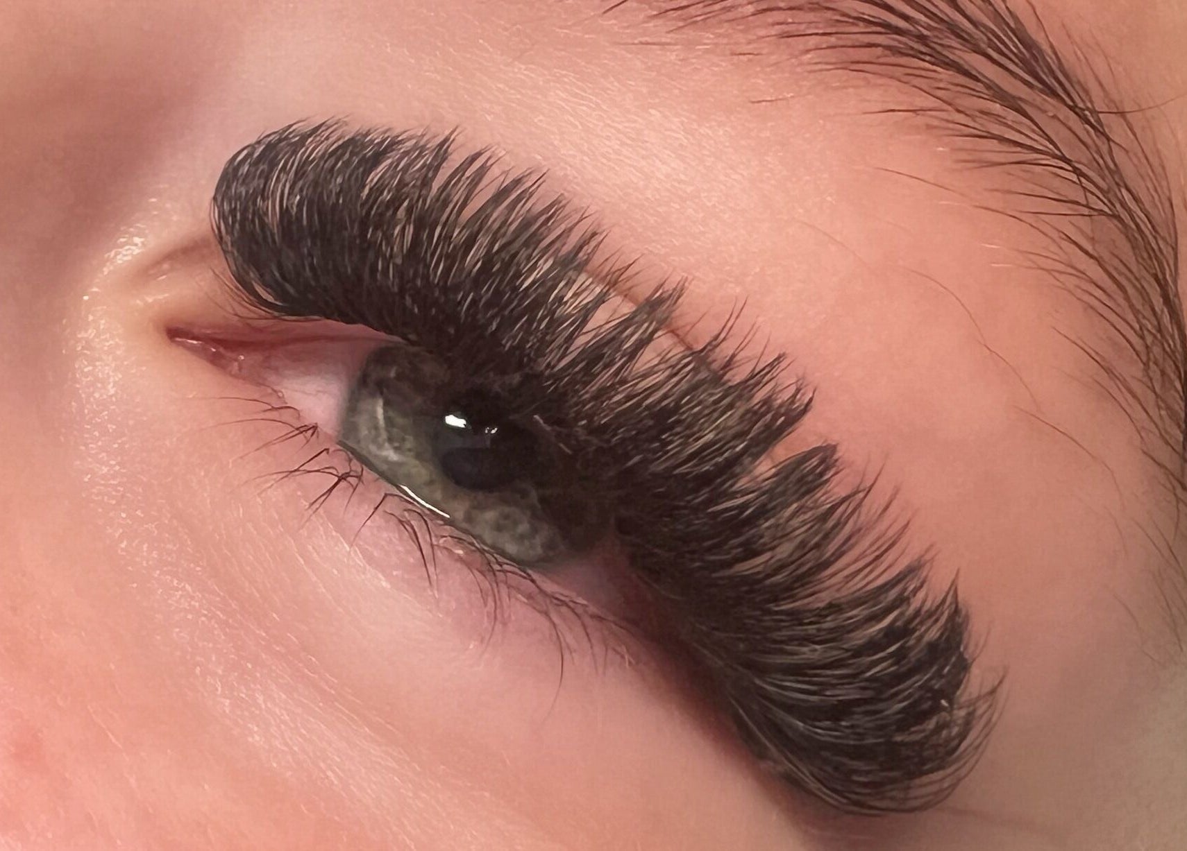 Close-up of eyelash extensions at Megan Ellen Beauty, Rushmere Saint Andrew, England, GB.