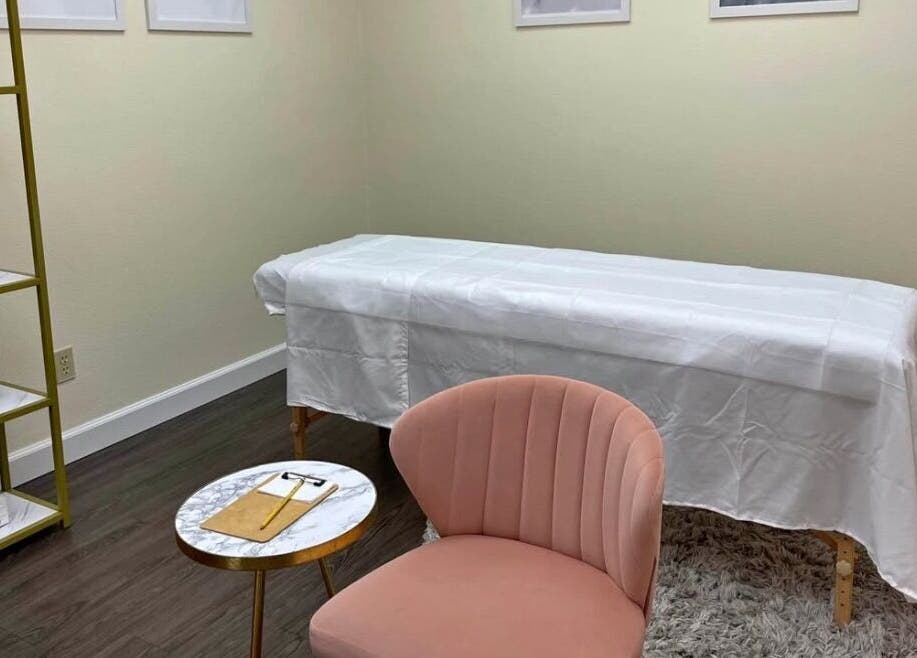 Chic treatment room at K.R Brows and Beauty LLC in Arlington, Texas, US, featuring a relaxing setup.