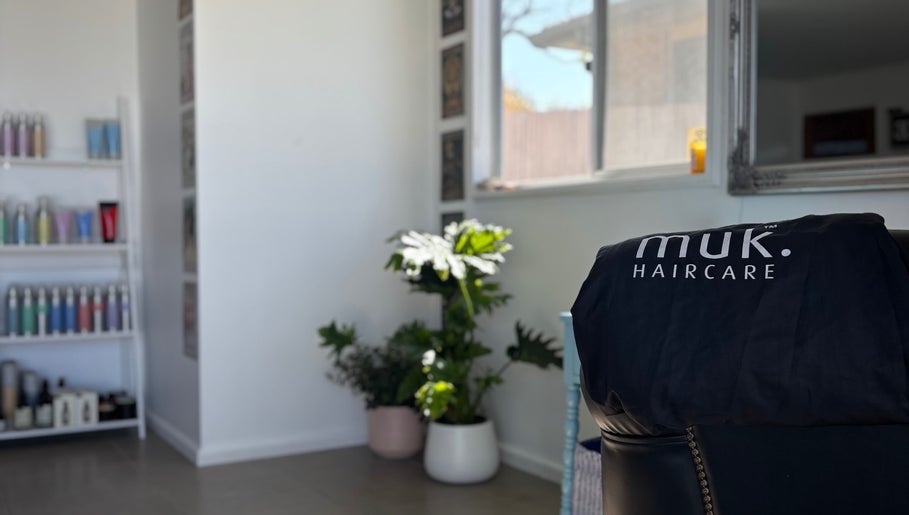 Relaxing corner with haircare products at Tathra HairStudio, Tathra, New South Wales, AU.